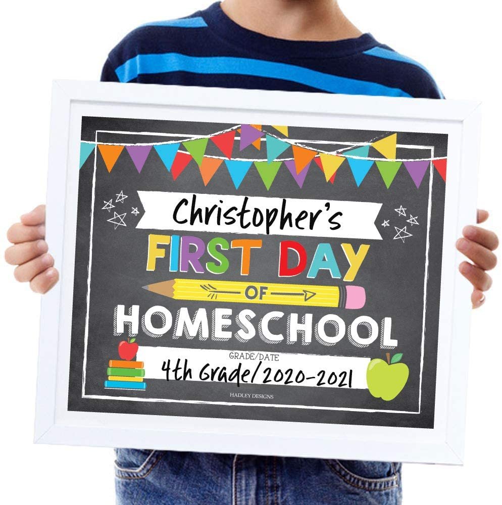 10 First and Last Day of Homeschool Chalkboard Signs, Reusable 1st Day of School Sign, Start of Back to School Photo Booth Prop for Kids, Girl or Boy in Kindergarten, Preschool Grade, 8x10" Card Stock