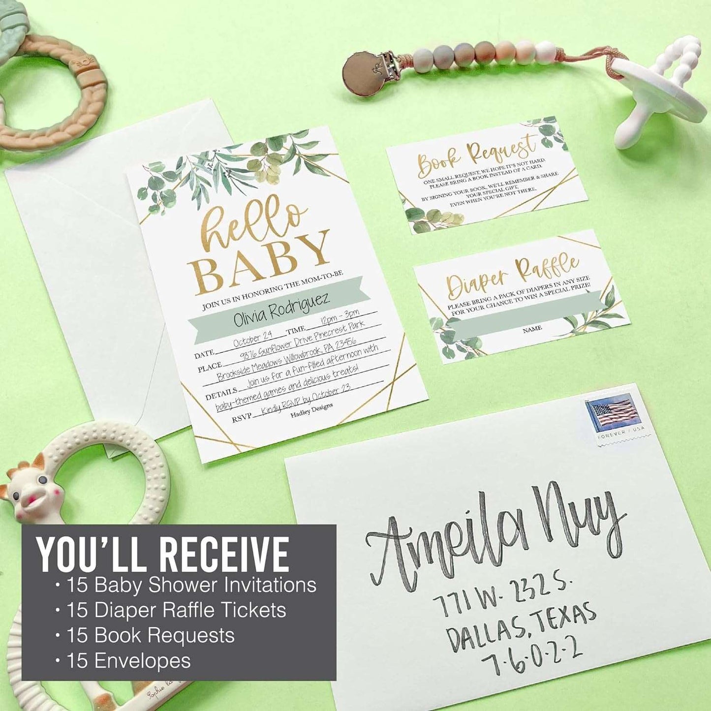 15 Greenery Baby Shower Invitations Gender Neutral - Baby Shower Invitations For Girl, Boy Baby Shower Invites For Boy, Baby Boy Shower Invitations, Baby Girl Baby Shower Invitations With Envelopes