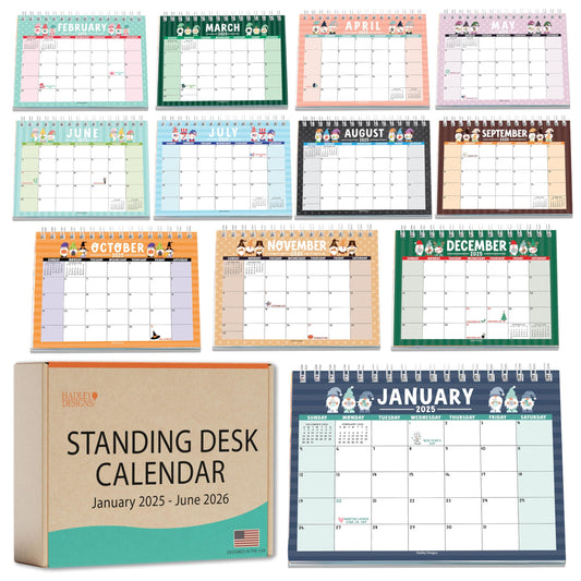 Gnome Small Desk Calendar | 2025-2026| Standing Flip Calendar