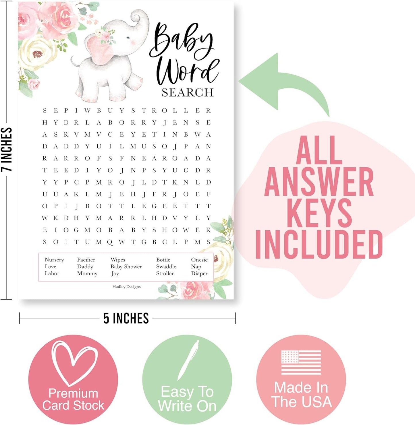 40 Elephant Baby Shower Games For Girl - Baby Games For Baby Shower Bingo Game Girl, Who Knows Mommy Best Baby Shower Game, Girl Baby Shower Word Search Game, Advice Cards Baby Shower Mad Libs Game