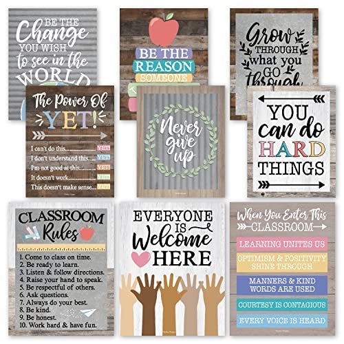 Farmhouse Brown Classroom Motivational Posters | Set of 9 | Educational Supplies