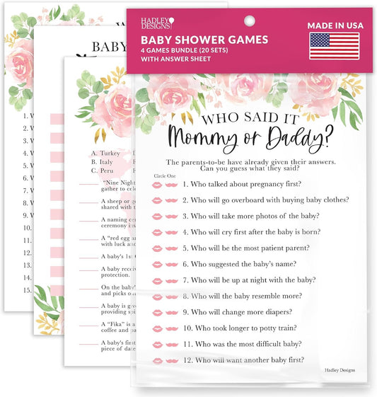 40 Floral Baby Shower Games For Girl - Who Knows Mommy Best Baby Shower Game, Guess Who Mommy Or Daddy Baby Shower Game, Baby Games For Baby Shower Family Feud Game, Girl Baby Shower Tradition Cards