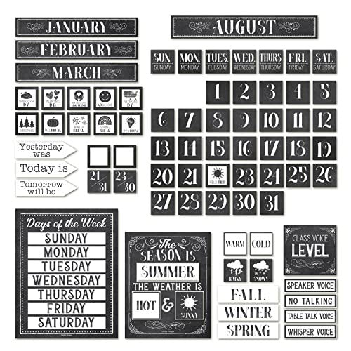 Black & White Chalk Classroom Calendar | Bulletin Board | Classroom Supplies