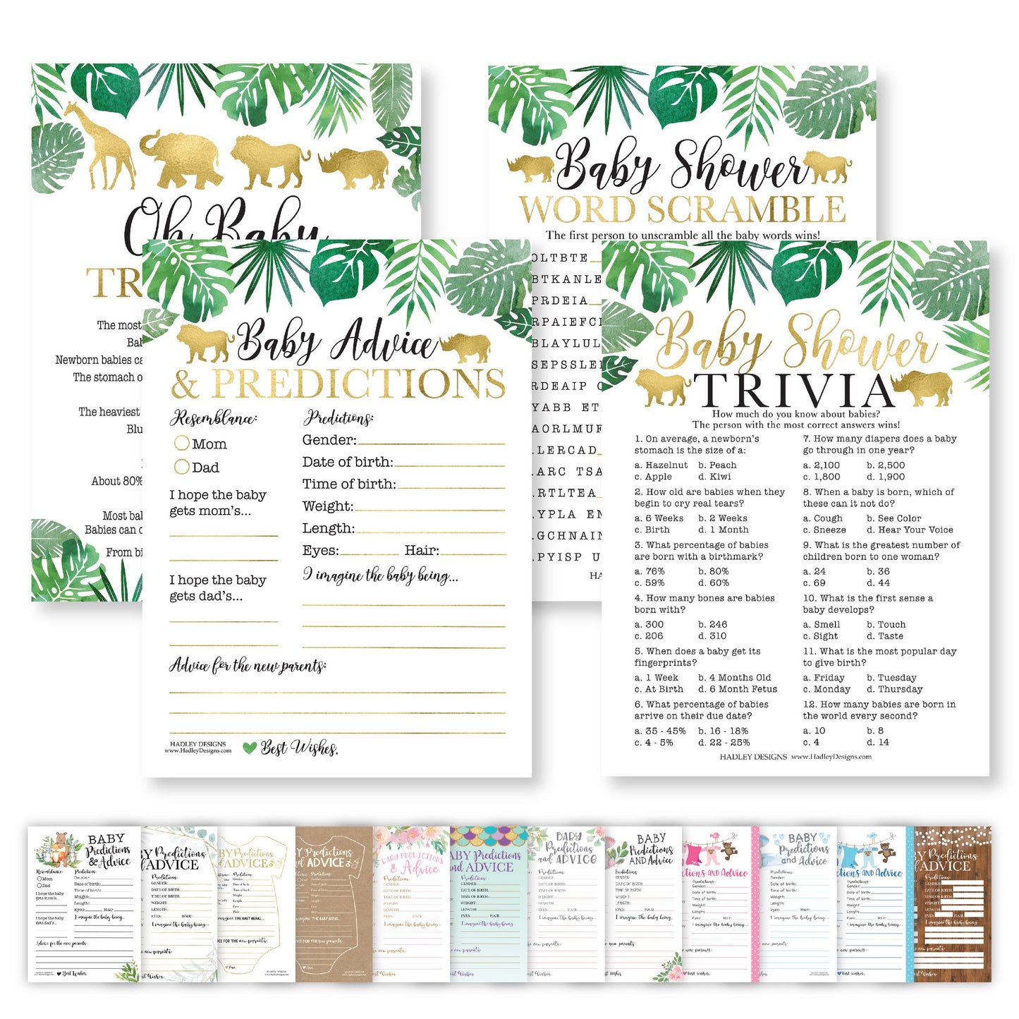 Word Scramble, True or False, Predictions, Trivia Baby Shower Games | Set of 50