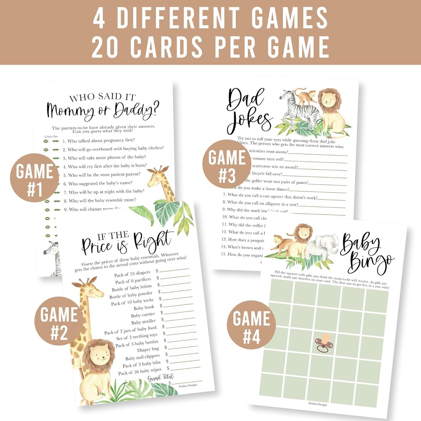 40 Safari Baby Shower Games Gender Neutral - Baby Girl Baby Shower Bingo Game Girl, Guess Who Mommy Or Daddy Baby Shower Game, Price Is Right Baby Shower Game, Hilarious Baby Shower Games Dad Jokes