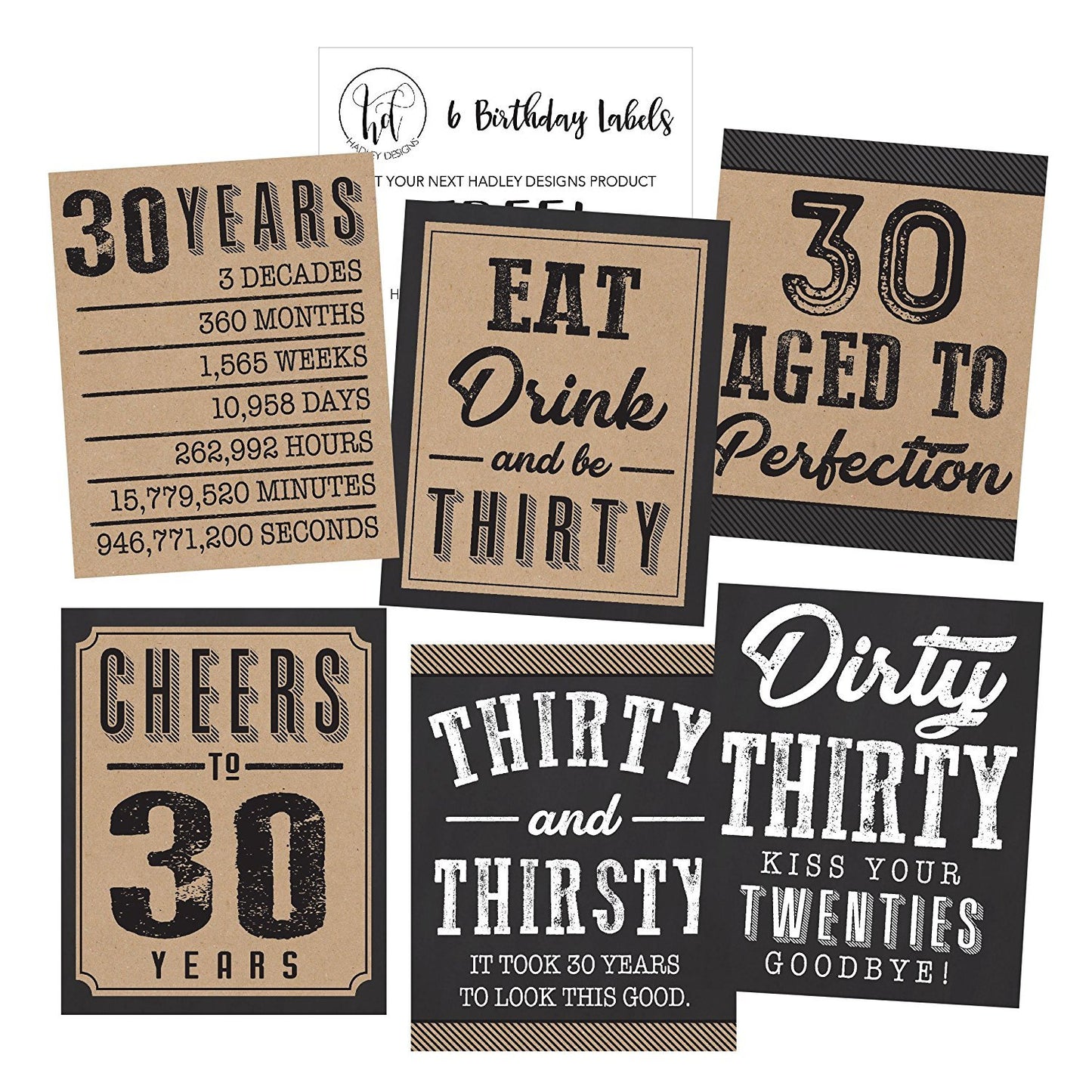 Birthday Milestones Wine Labels | Set of 6 | Party Supplies