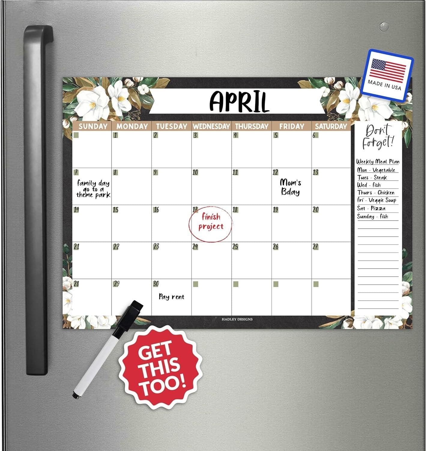 Floral Magnetic Calendar | Dry-Erase | Calendars & Planners