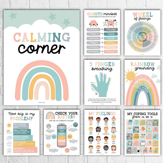 Boho Muted Calming Corner Posters | Set of 9 | Classroom Decor