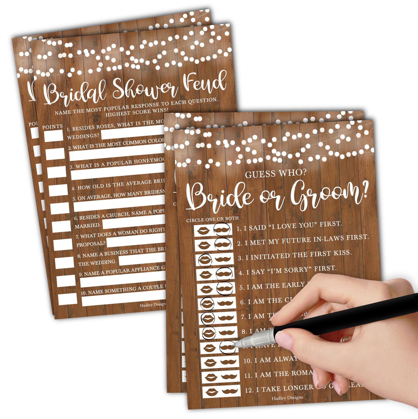 He Said She Said, Bride or Groom Bridal Shower Games | Set of 20 | Wedding Supplies