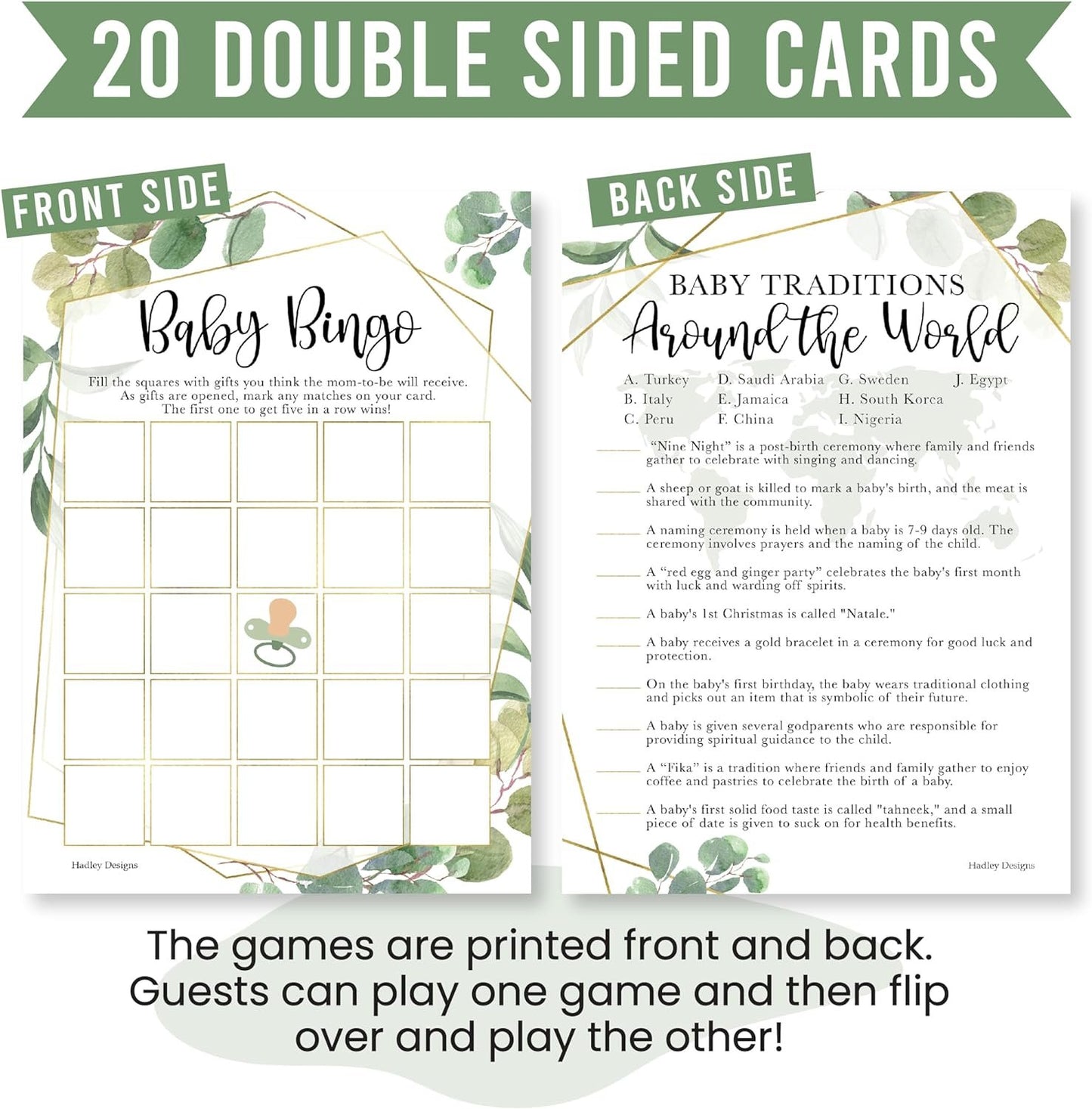 20 Greenery Baby Shower Games Gender Neutral - Hilarious Baby Shower Games For Girl, Funny Baby Shower Games Boy, Baby Girl Baby Shower Bingo Game Girl, Baby Games For Baby Shower Tradition Cards