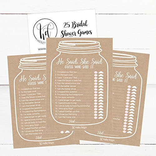He Said She Said Bridal Shower Games | Set of 25 | Cards & Party