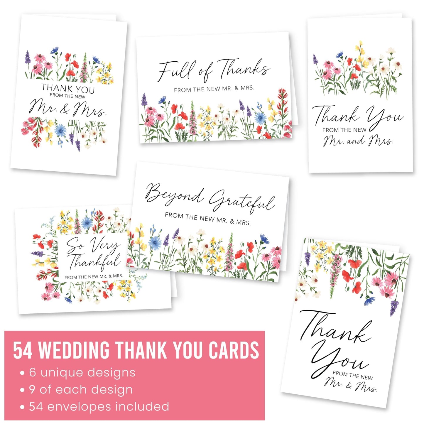 Wedding Thank You Cards | Set of 54 | With Envelopes