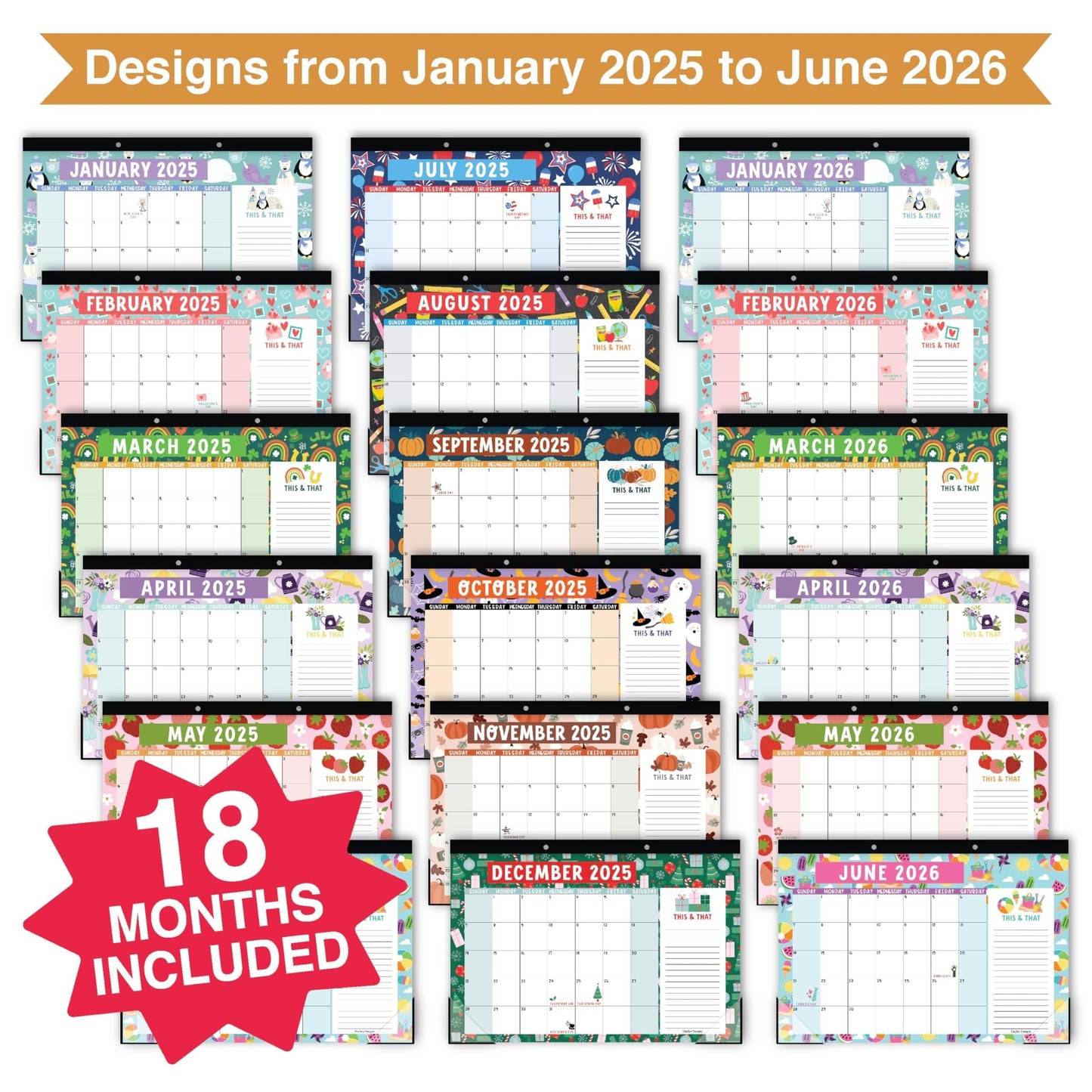 Doodle 2 Large Desk Calendar | 18-Month | 2025-2026 | Calendars & Planners