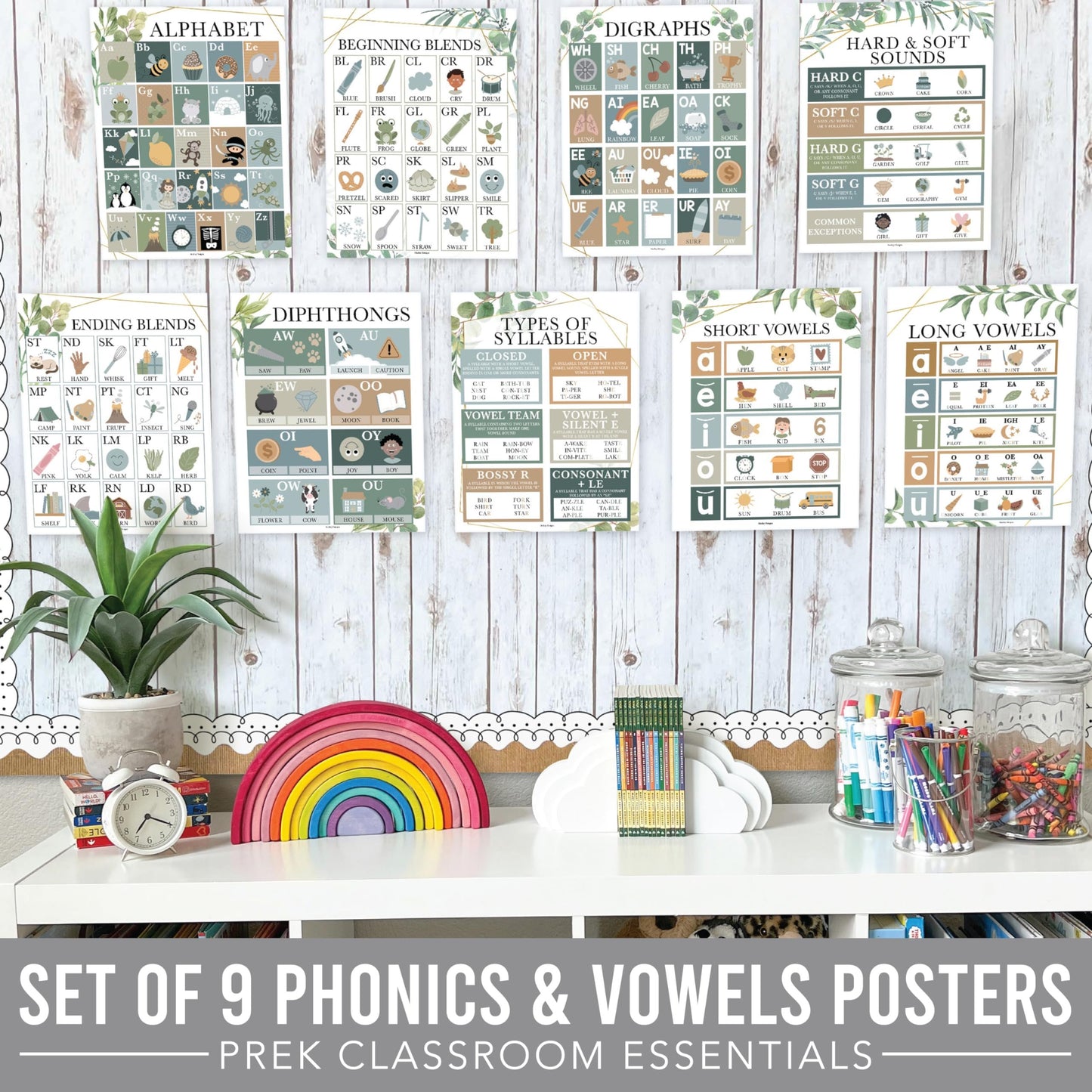 Phonics & Vowels Posters | Set of 9 | Educational Posters