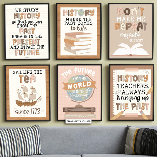 6 Boho US History Classroom Decor - US History Posters, Social Studies Classroom Decorations, History Teacher Supplies, Social Studies Posters, World History Posters For Classroom High School