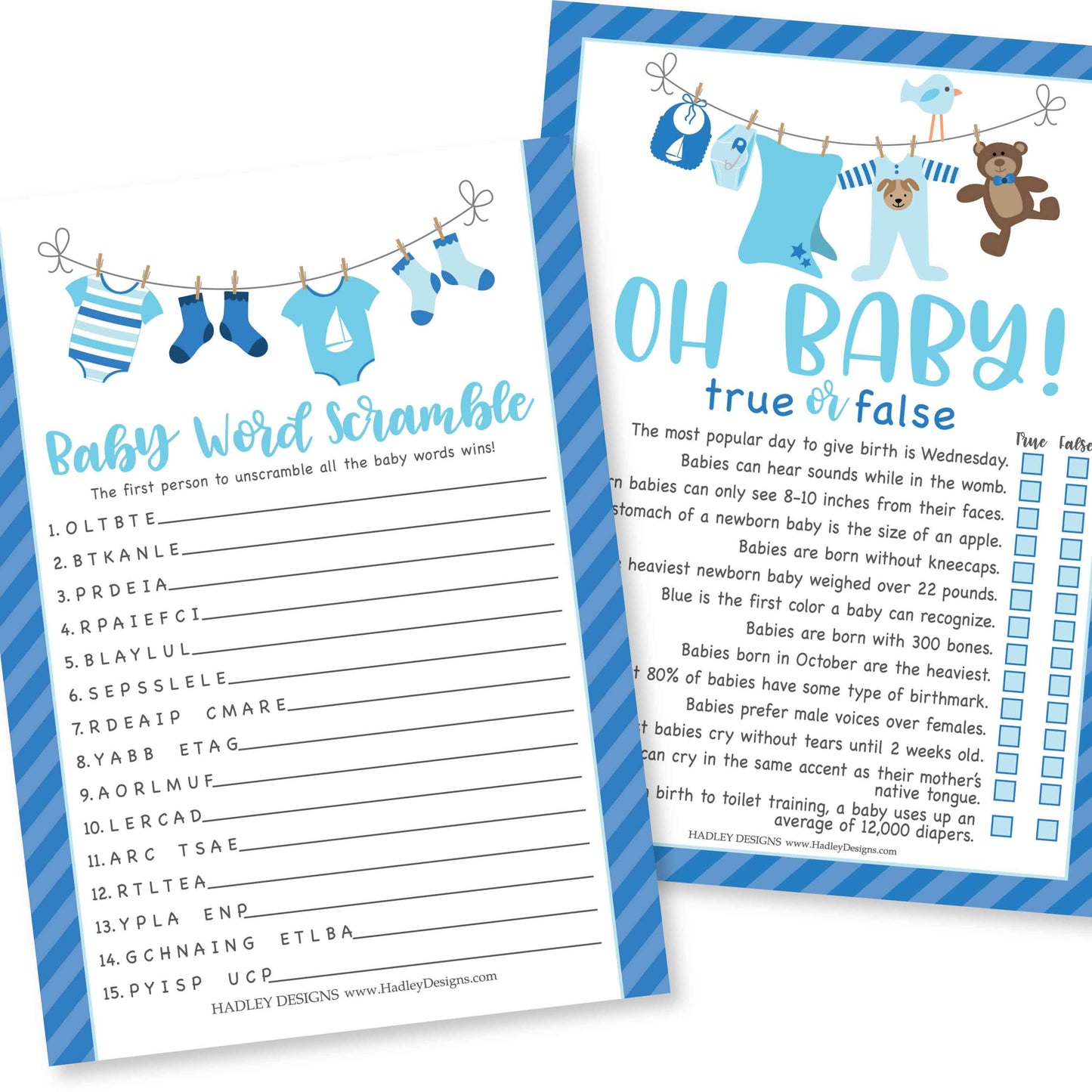 Word Scramble & True or False Games | Set of 25 | Baby Shower Games
