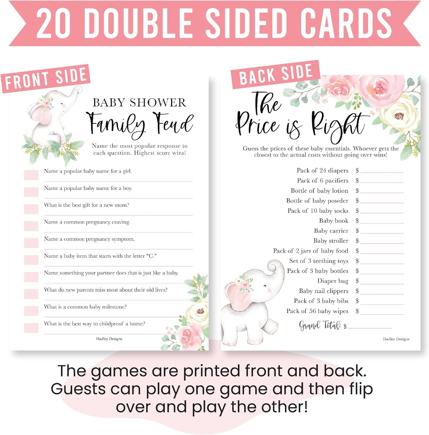 20 Elephant Baby Shower Games For Girl - Hilarious Baby Shower Games Girl, The Price Is Right Baby Shower Game Cards, Baby Games For Baby Shower Family Feud Game, Baby Girl Baby Shower Games Funny