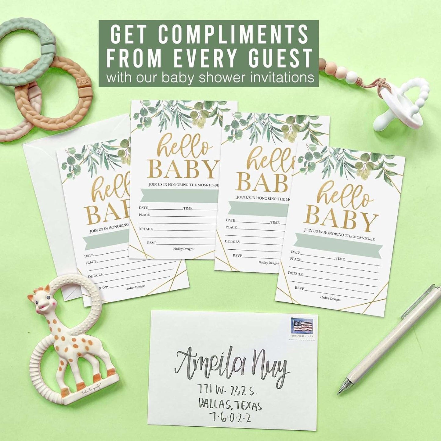 15 Greenery Baby Shower Invitations Gender Neutral - Baby Shower Invitations For Girl, Boy Baby Shower Invites For Boy, Baby Boy Shower Invitations, Baby Girl Baby Shower Invitations With Envelopes