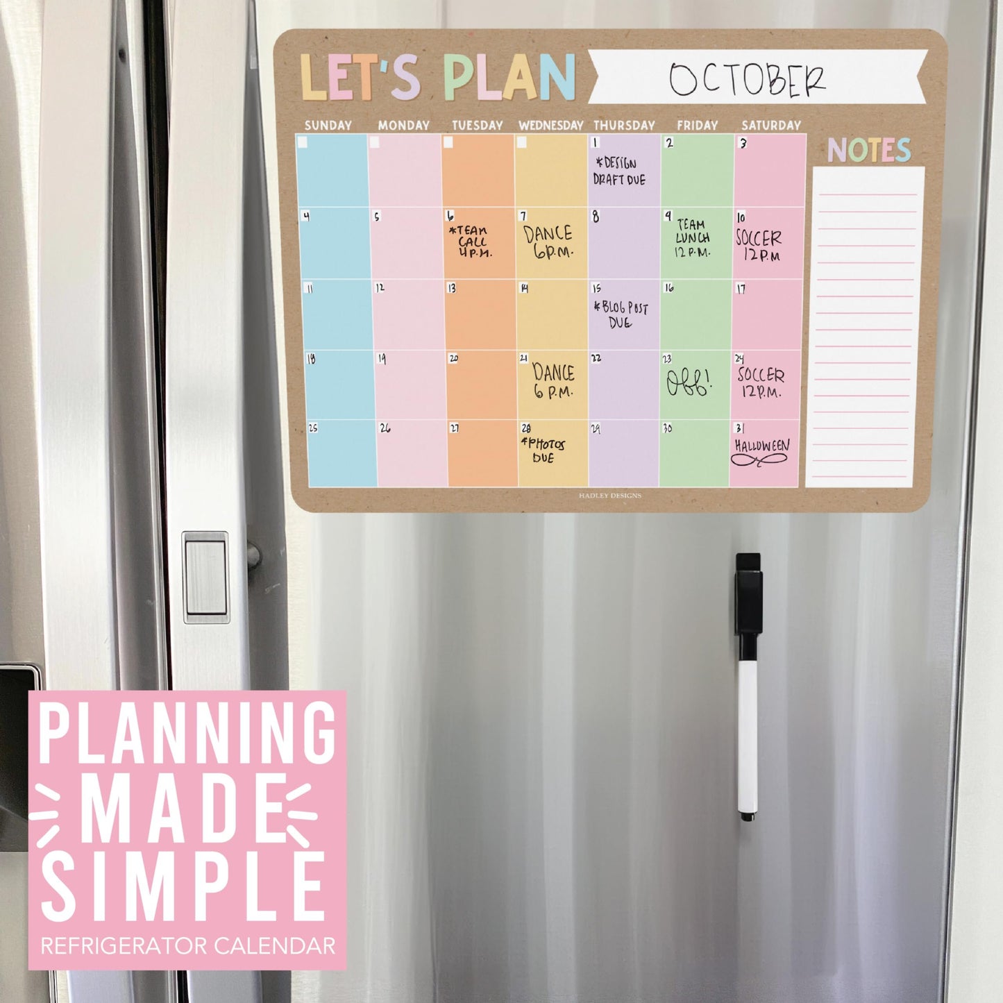 Rustic Magnetic Calendar for Refrigerator Dry Erase - Magnetic Fridge Calendar Dry Erase Magnetic Whiteboard for Fridge, Refrigerator Calendar Magnetic Dry Erase Calendar, Magnet Calendar for Fridge