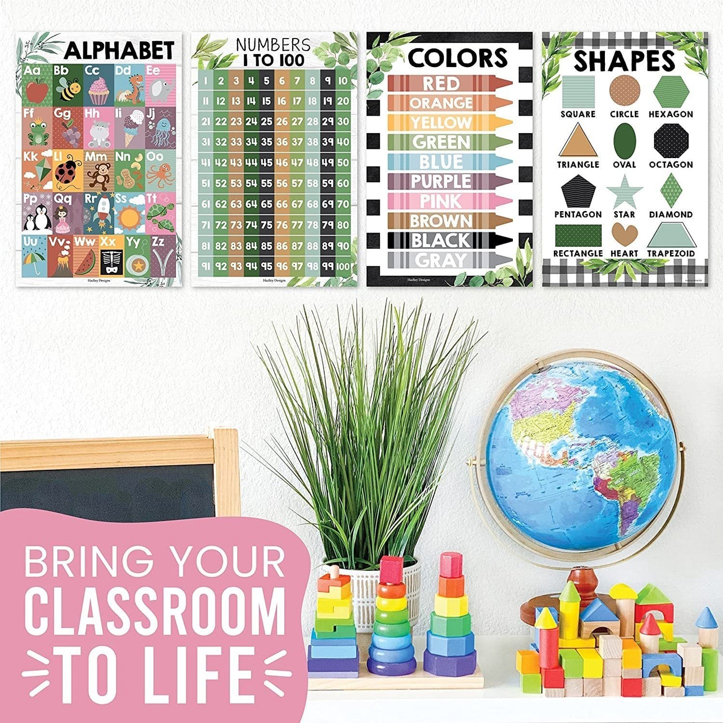 Farmhous Posters | ABC, Numbers 1-100, Colors, and Shapes | Set of 4