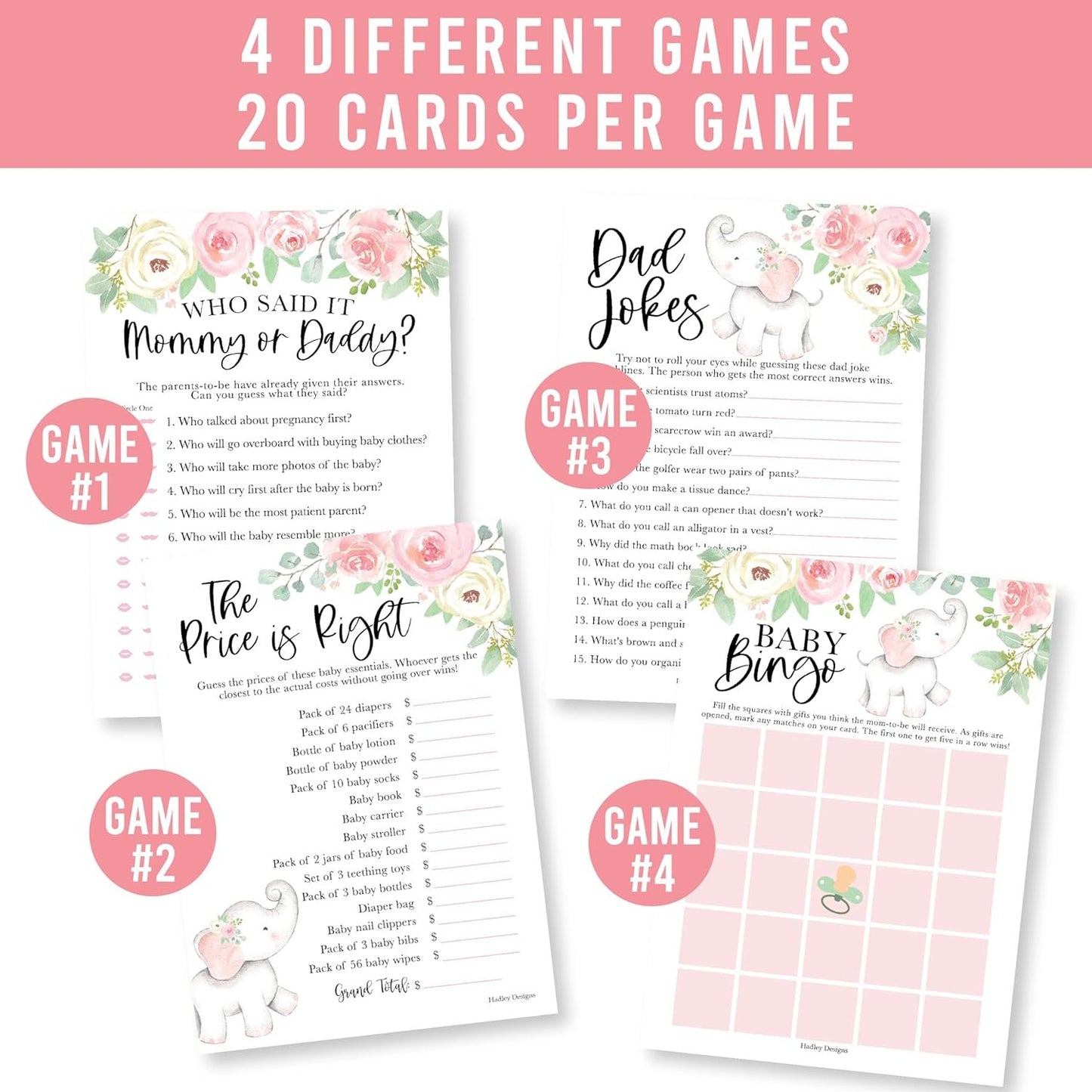 40 Elephant Baby Shower Games For Girl - Baby Games For Baby Shower Bingo Game Girl, Guess Who Mommy Or Daddy Baby Shower Game, The Price Is Right Baby Shower Game, Funny Baby Shower Games Dad Jokes