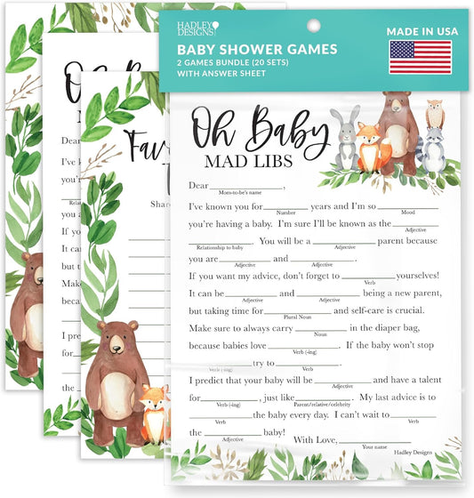 20 Woodland Baby Shower Games Gender Neutral - Hilarious Baby Shower Games for Girl, Funny Baby Shower Games Boy, Advice Cards Baby Shower Mad Libs Game Funny, Family Tradition Cards for Baby Shower