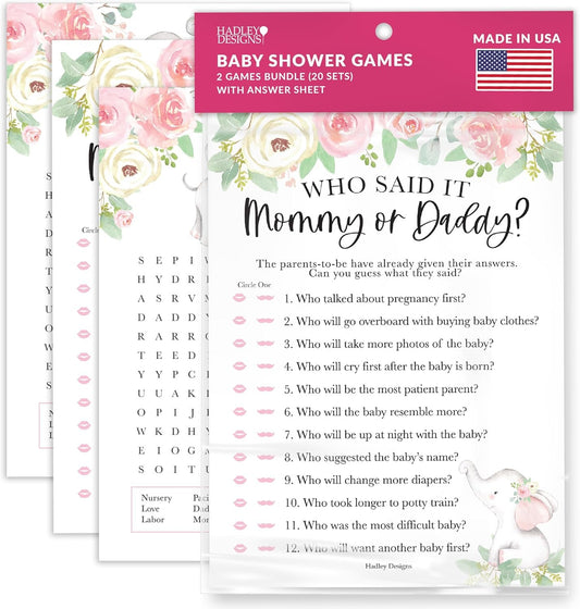 20 Elephant Baby Shower Games For Girl - Hilarious Baby Shower Games Girl, Guess Who Mommy Or Daddy Baby Shower Game, Baby Girl Baby Shower Word Search Game, Baby Girl Baby Shower Games Funny