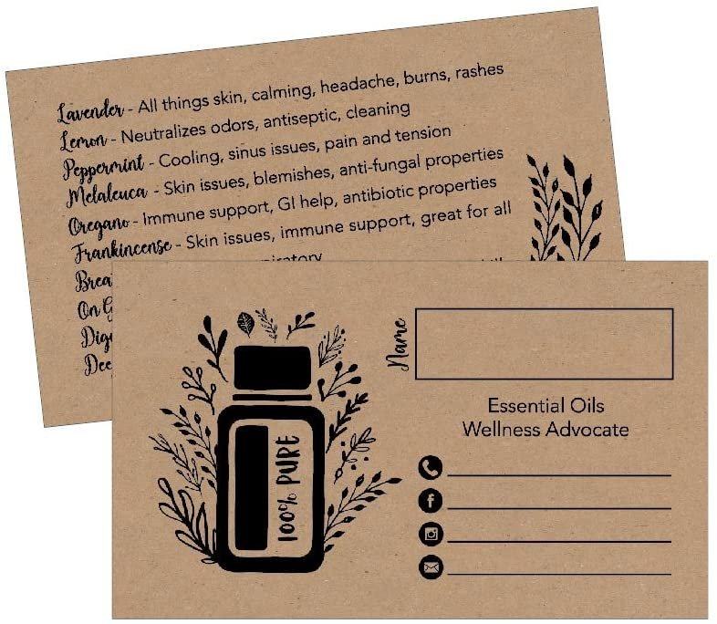 25 Rustic Essential Oils Business Cards, Doterra, Young Living YL Marketing Supplies, Tools, Brochures, Accessories, Planner, Book Mark with Oil Reference Instructions, Party Thank You Gift Bag Favors