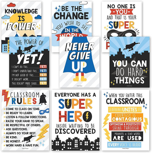 Superhero Classroom Motivational Posters | Set of 9 | Educational Supplies