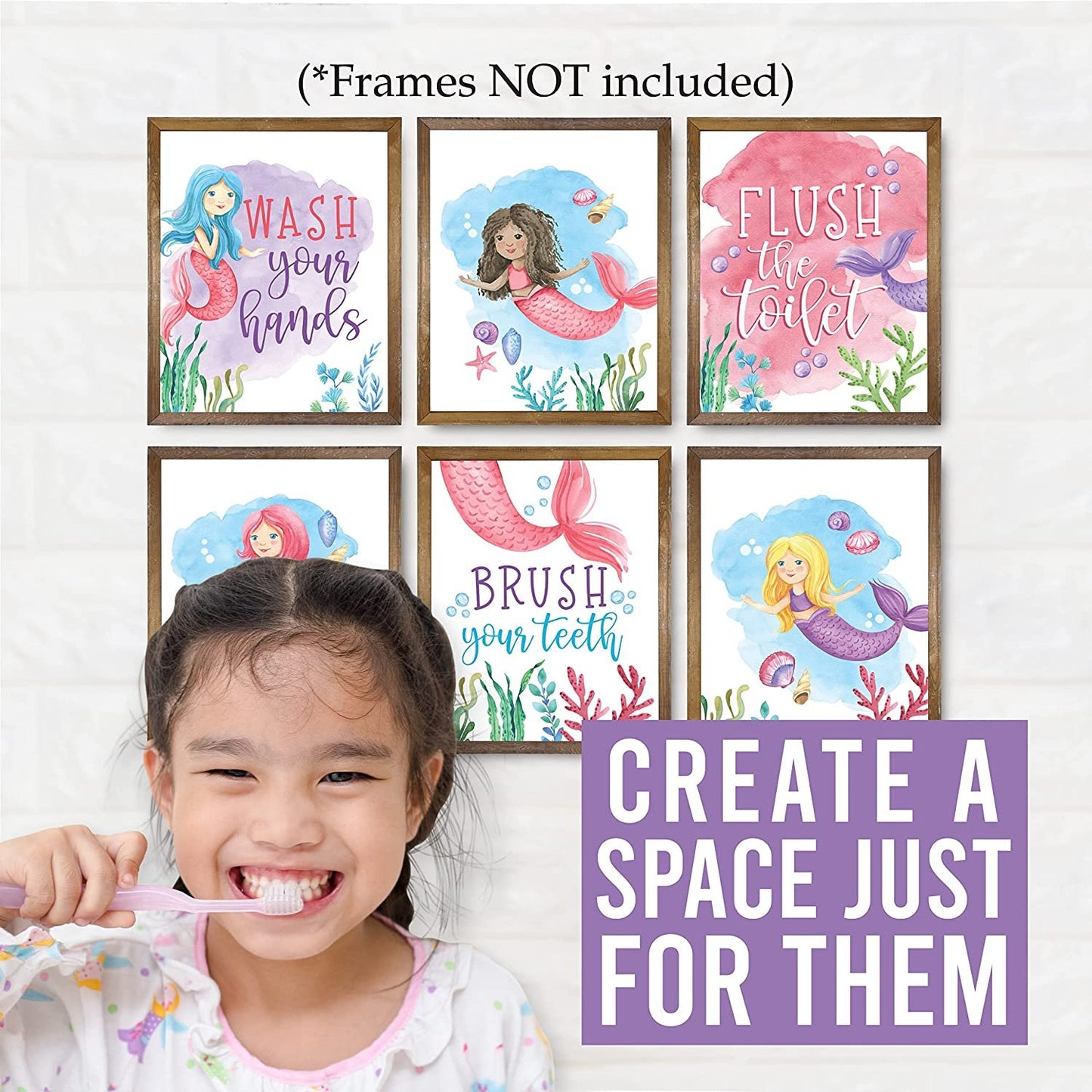 Kids Bathroom Wall Art | Set of 6 Reversible Prints | Home Decor