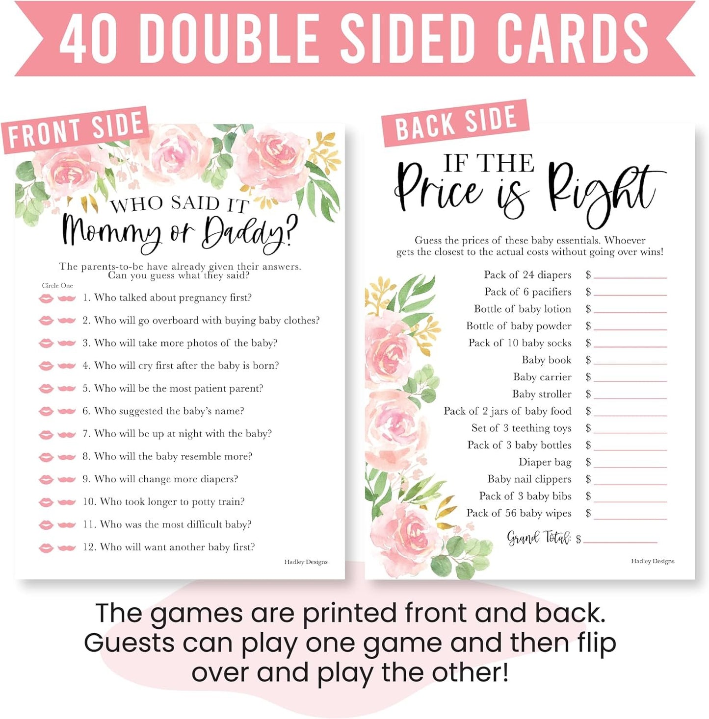 40 Floral Baby Shower Games For Girl - Baby Games For Baby Shower Bingo Game Girl, Guess Who Mommy Or Daddy Baby Shower Game, The Price Is Right Baby Shower Game, Funny Baby Shower Games Dad Jokes