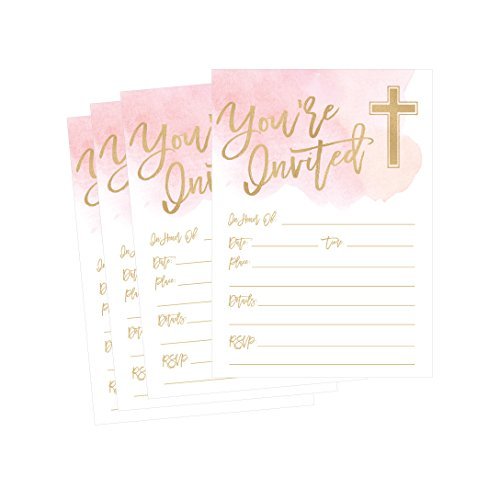 Pink Religious Invitations | Set of 50 | Faith Greeting Cards