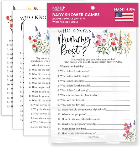 20 Floral Baby Shower Games for Girl - Hilarious Baby Shower Games Girl, Who Knows Mommy Best Baby Shower Game Card, Baby Games for Baby Shower Games Dad Jokes, Baby Girl Baby Shower Games Funny