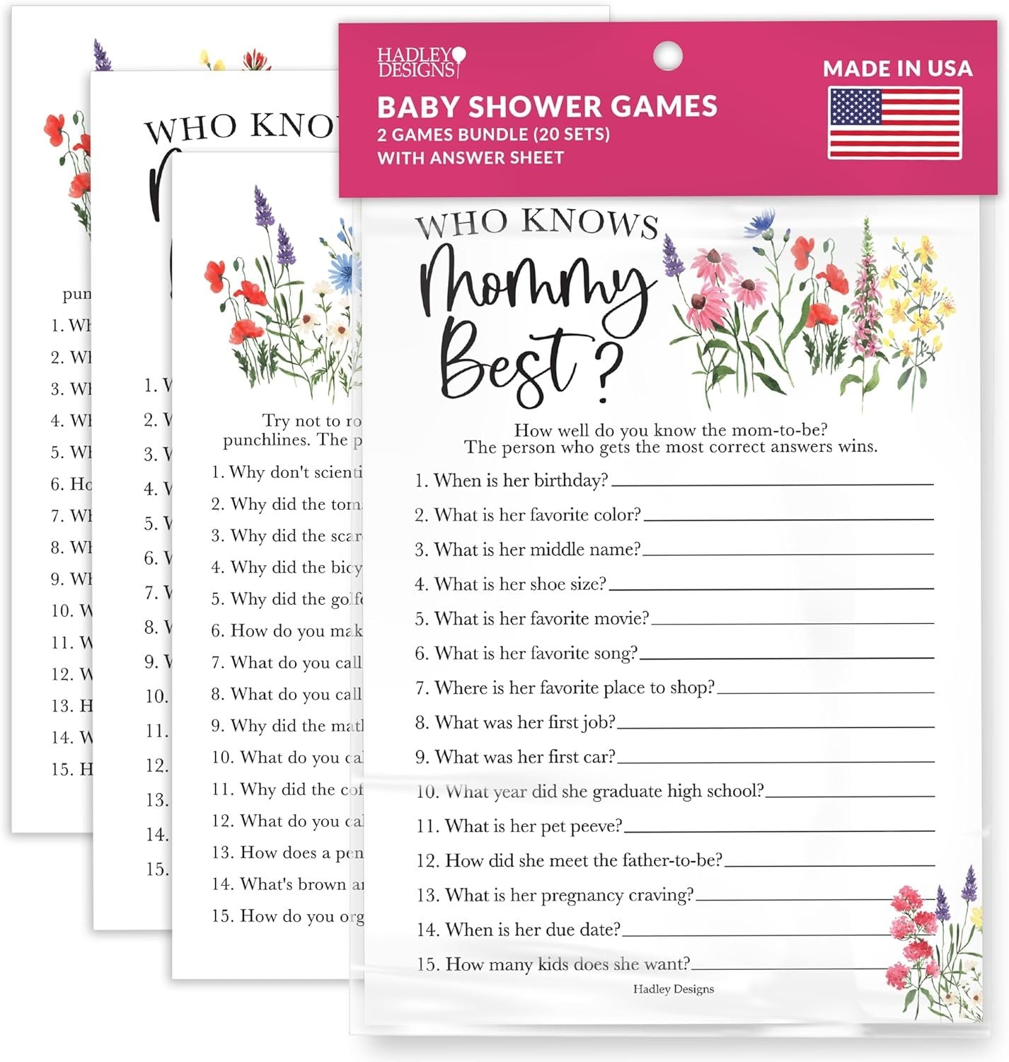 20 Floral Baby Shower Games for Girl - Hilarious Baby Shower Games Girl, Who Knows Mommy Best Baby Shower Game Card, Baby Games for Baby Shower Games Dad Jokes, Baby Girl Baby Shower Games Funny