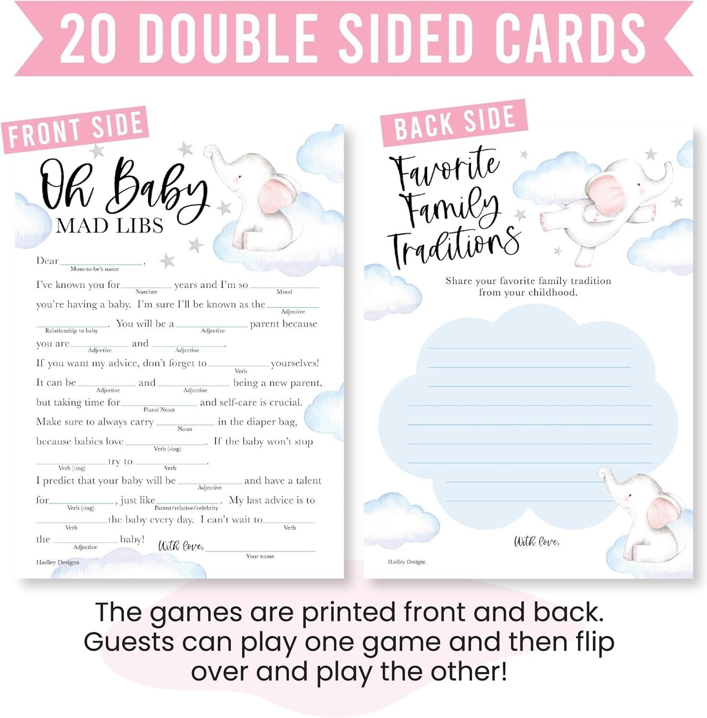 Baby Mad Libs & Family Traditions Games | Set of 20 | Baby Shower Games