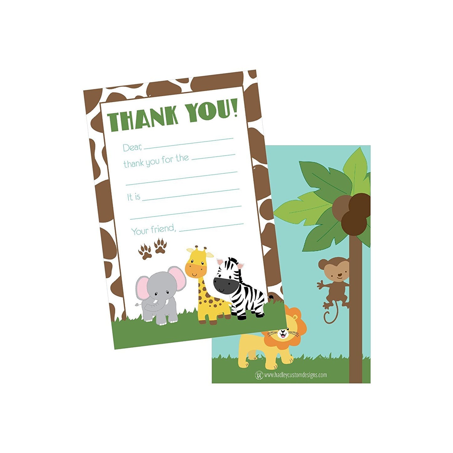 25 Jungle Kids Thank You Cards, Fill In Thank You Notes For Kid, Blank Personalized Thank Yous For Birthday Gifts, Stationery For Children Boys and Girls