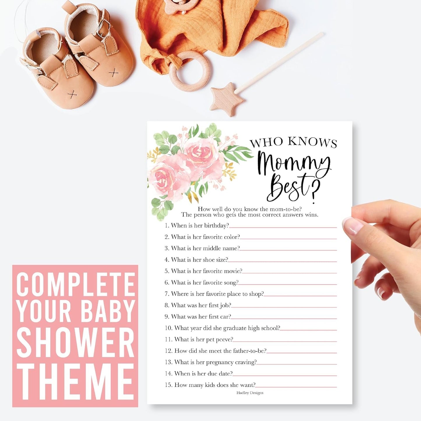 20 Floral Baby Shower Games for Girl - Hilarious Baby Shower Games Girl, Who Knows Mommy Best Baby Shower Game Card, Baby Games for Baby Shower Games Dad Jokes, Baby Girl Baby Shower Games Funny