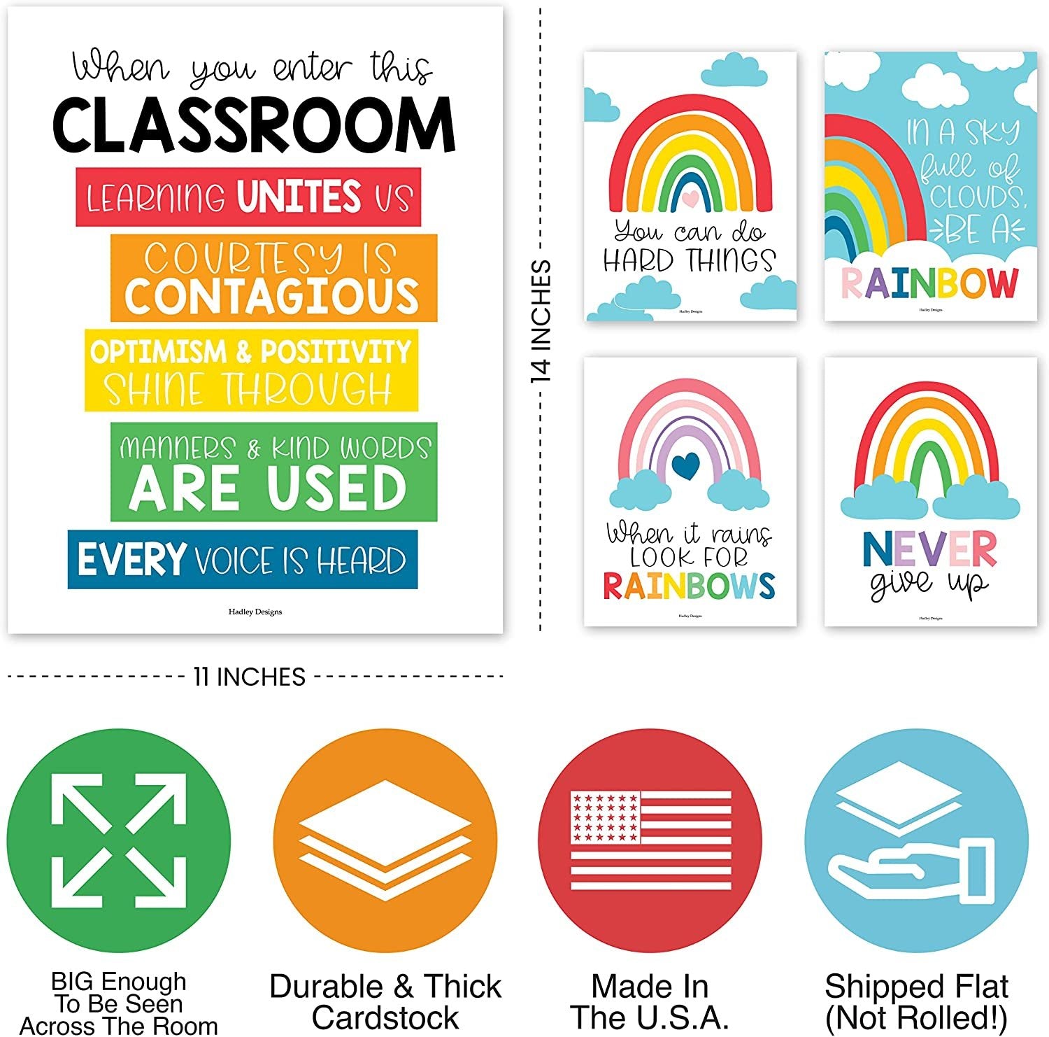 Motivational Classroom Posters, Colorful Pack of 9