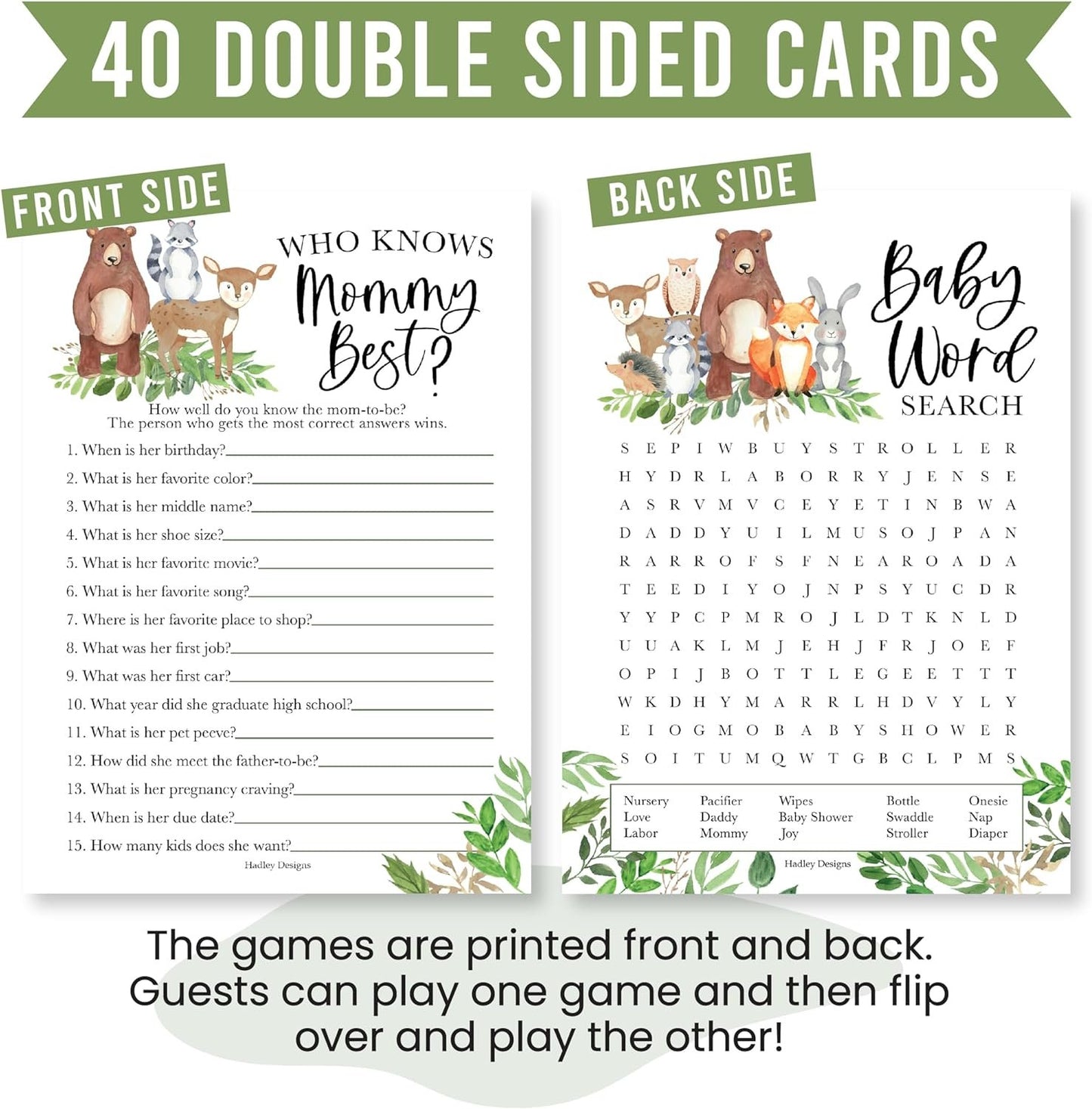 40 Woodland Baby Shower Games Gender Neutral - Baby Girl Baby Shower Bingo Game Girl, Who Knows Mommy Best Baby Shower Game, Boy Baby Shower Word Search Game, Advice Cards Baby Shower Mad Libs Game