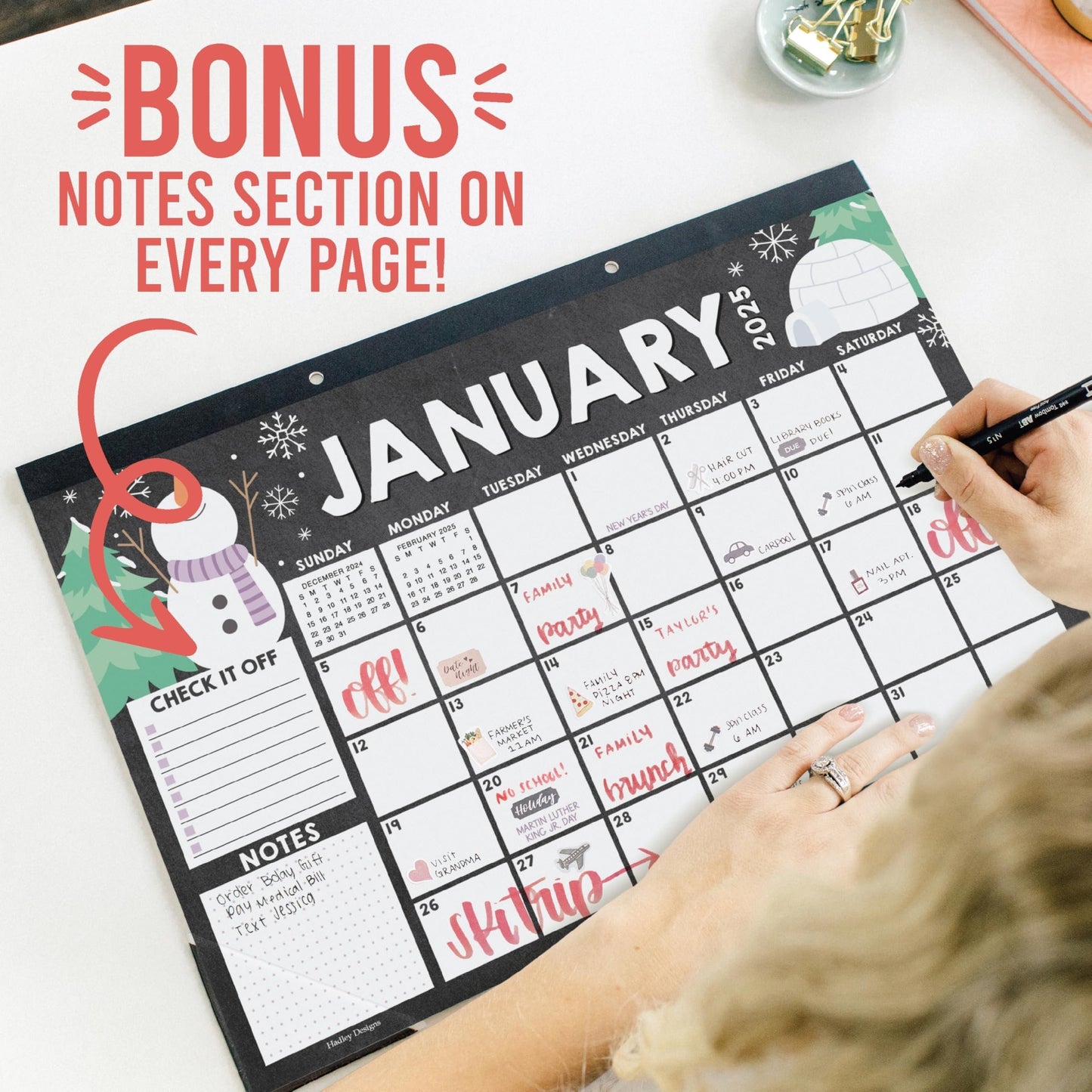 Chalk Doodle Large Desk Calendar | 18-Month | 2025-2026 | Calendars & Planners