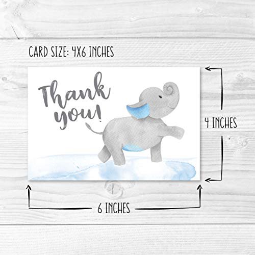 Blue Elephant Folded Thank You Cards | Set of 24 | Baby Shower