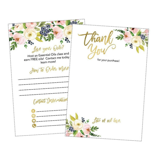 25 4x6 Floral Essential Oils Thank You Cards For Doterra, Young Living, YL Distributors, Business Marketing Supplies For Party Favors, Join My Team Starter Accessories Information For Beginners