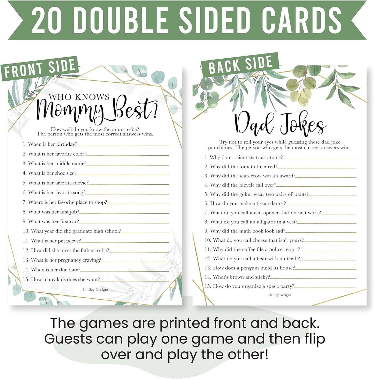 20 Greenery Baby Shower Games Gender Neutral - Hilarious Baby Shower Games For Girl, Funny Baby Shower Games Boy, Who Knows Mommy Best Baby Shower Game Card, Baby Games For Baby Shower Games Dad Jokes