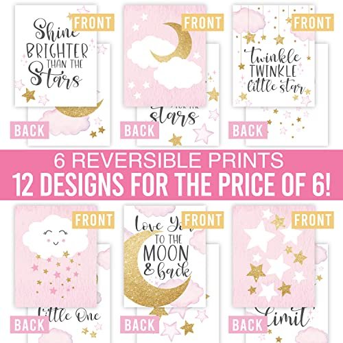 Pink and Gold Children's Wall Art | Set of 6 | Nursery Decor