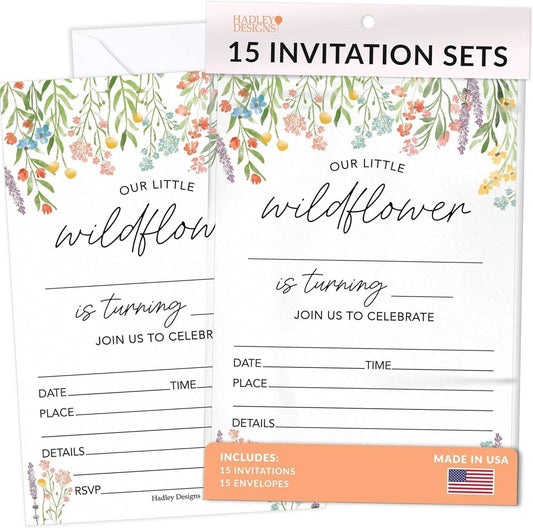 15 Floral Birthday Invitations Girl - Wildflower Birthday Party Invitations For Girls, Wildflower Invitations For Birthday Party Invitation Girl, Invitation Cards, Kids Birthday Invitations Girl