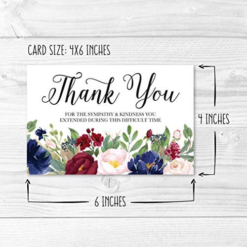 Navy Burgundy Folded Thank You Cards | Set of 24 | Sympathy