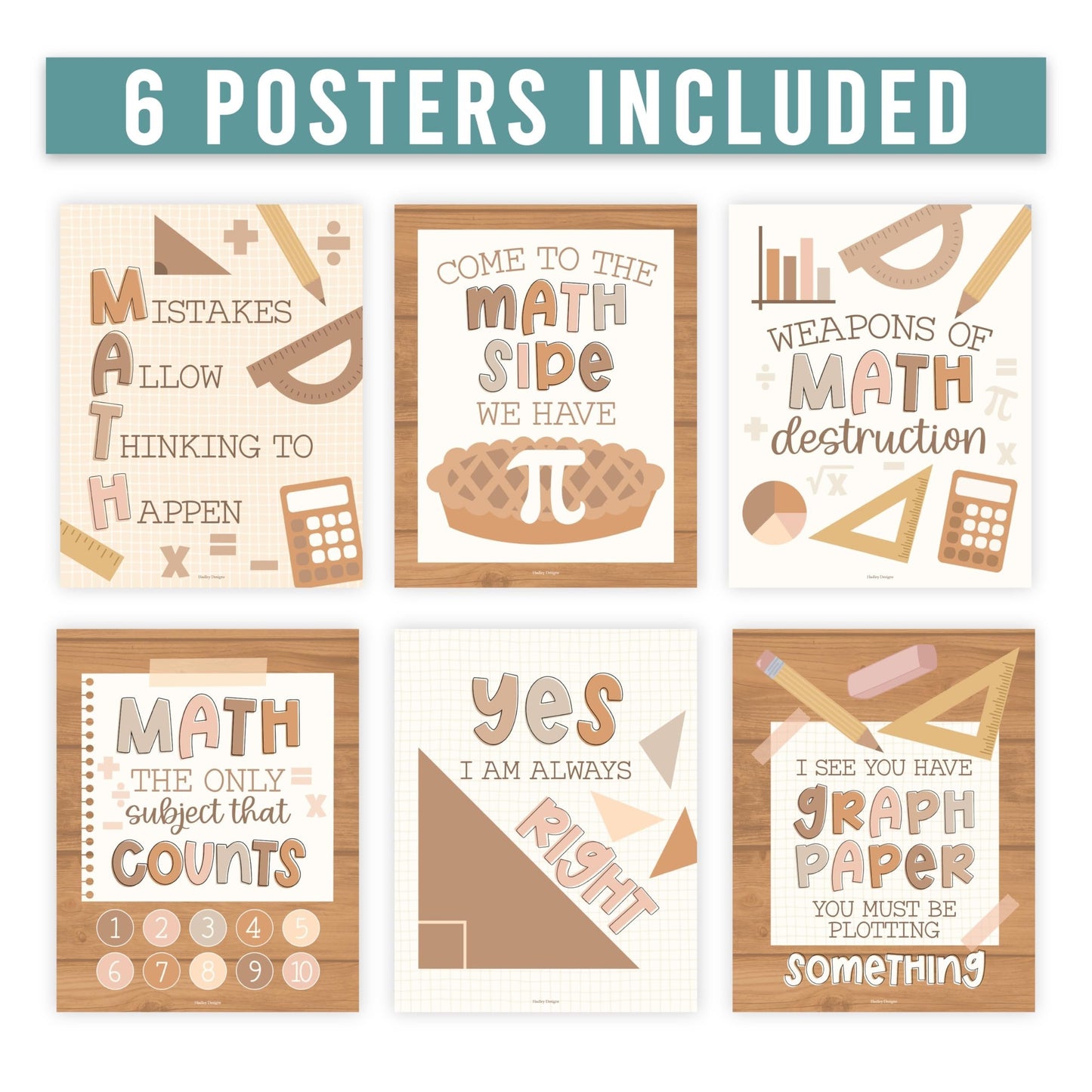 Neutral Math Motivational Posters | Set of 6 | Math Class