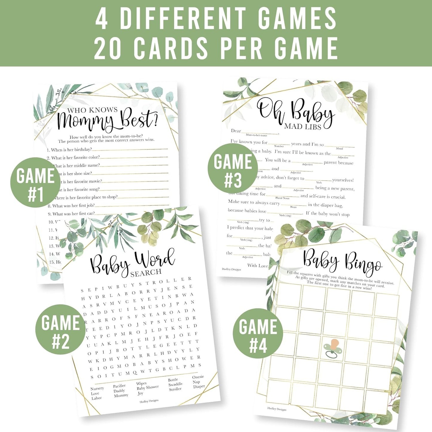 40 Greenery Baby Shower Games Gender Neutral - Baby Girl Baby Shower Bingo Game Girl, Who Knows Mommy Best Baby Shower Game, Boy Baby Shower Word Search Game, Advice Cards Baby Shower Mad Libs Game