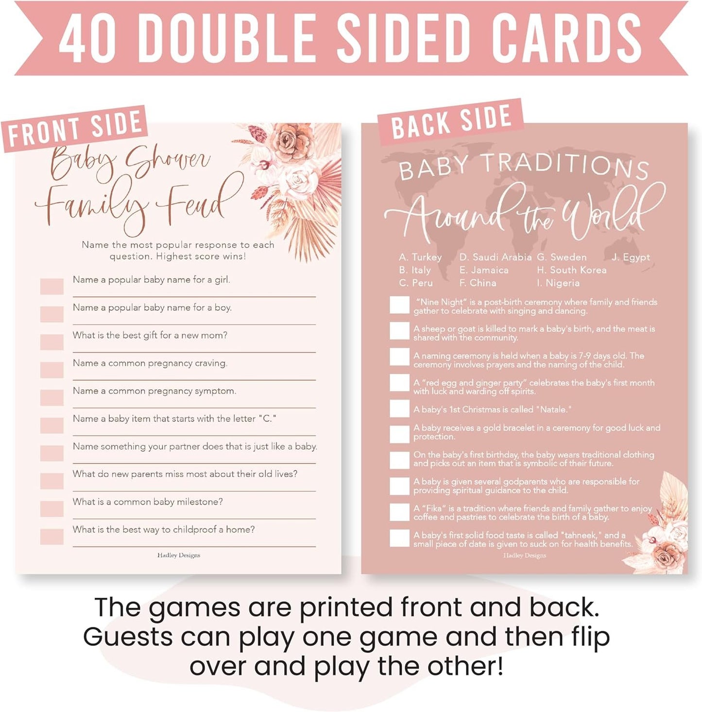 40 Boho Baby Shower Games For Girl - Who Knows Mommy Best Baby Shower Game, Guess Who Mommy Or Daddy Baby Shower Game, Baby Games For Baby Shower Family Feud Game, Girl Baby Shower Tradition Cards