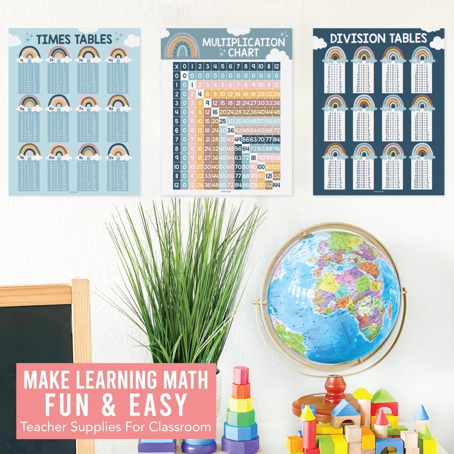 Boho Rainbow Multiplication Posters | Set of 9 | Classroom Supplies